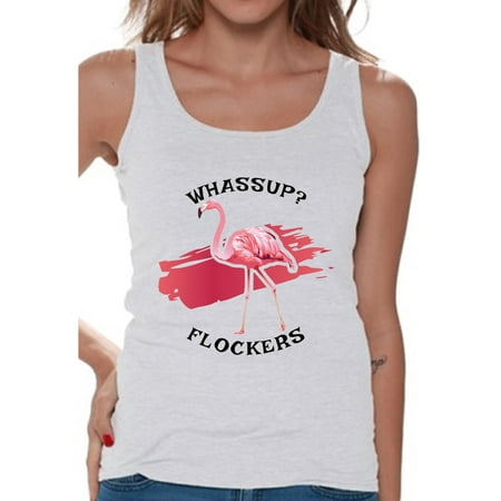 Sleeveless Workout Shirts - Awkward Styles Whassup Flockers Tank Top for Women Pink Flamingo Tank Flamingo Themed Party Summer Tank Top for Women Flamingo Sleeveless Tshirt Workout Clothes for Summer Beach Party Tank Top