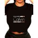 thumbnail image 1 of Women's Casual T-Shirt | Calvin Letter Print | Round Neck, Short Sleeve |Cotton& Spandex Blend | Glossy Finish | Machine Washable | All-Season Comfort Fit | Multi-Color Design, 1 of 6