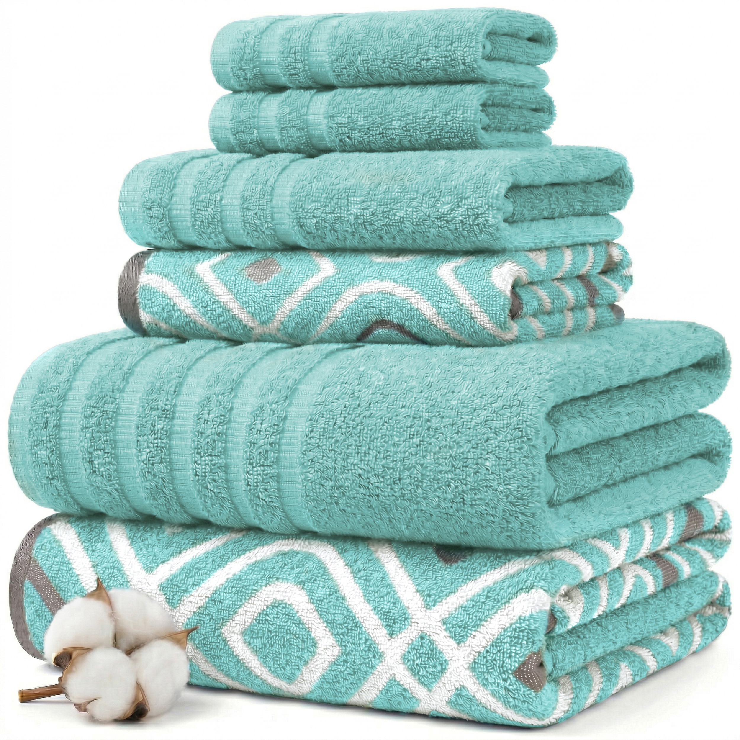 Modern Threads Oxford 6-Piece Cotton Towel Set, Aqua photo 1