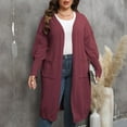 thumbnail image 3 of HAPIMO Women's Casual Sweaters Cotton Lined Plus Size Jackets Fashion Winter Outfits Solid Color Midi Coat Open Front Cardigans Fall Long Sleeve Outwear Pockets Red XL, 3 of 6