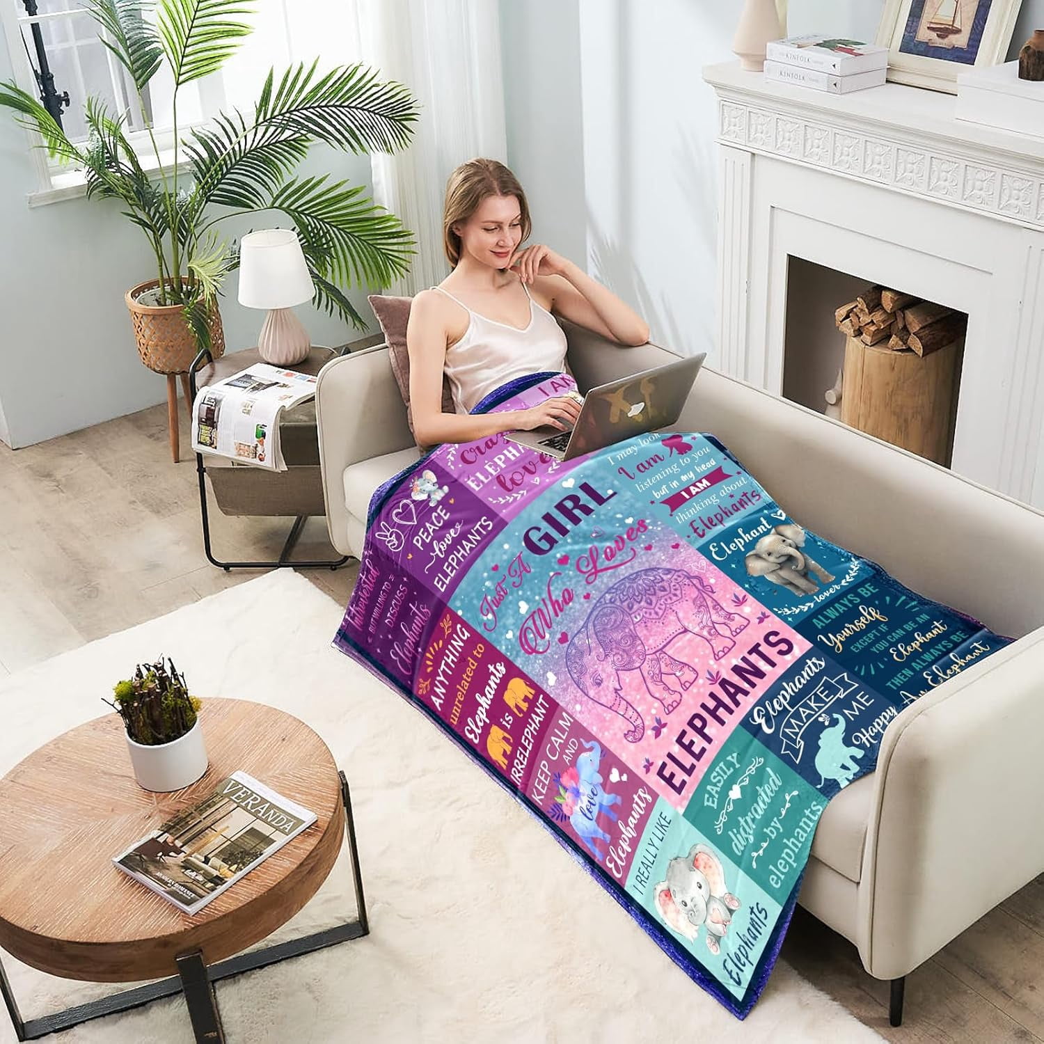 Elephant Gifts for Girls Women Elephant Blanket for Girls Best Gifts for Elephant Lovers Girls - Just A Girl Who Loves Elephants Birthday Elephant Decor Throw Blanket 50"x60"