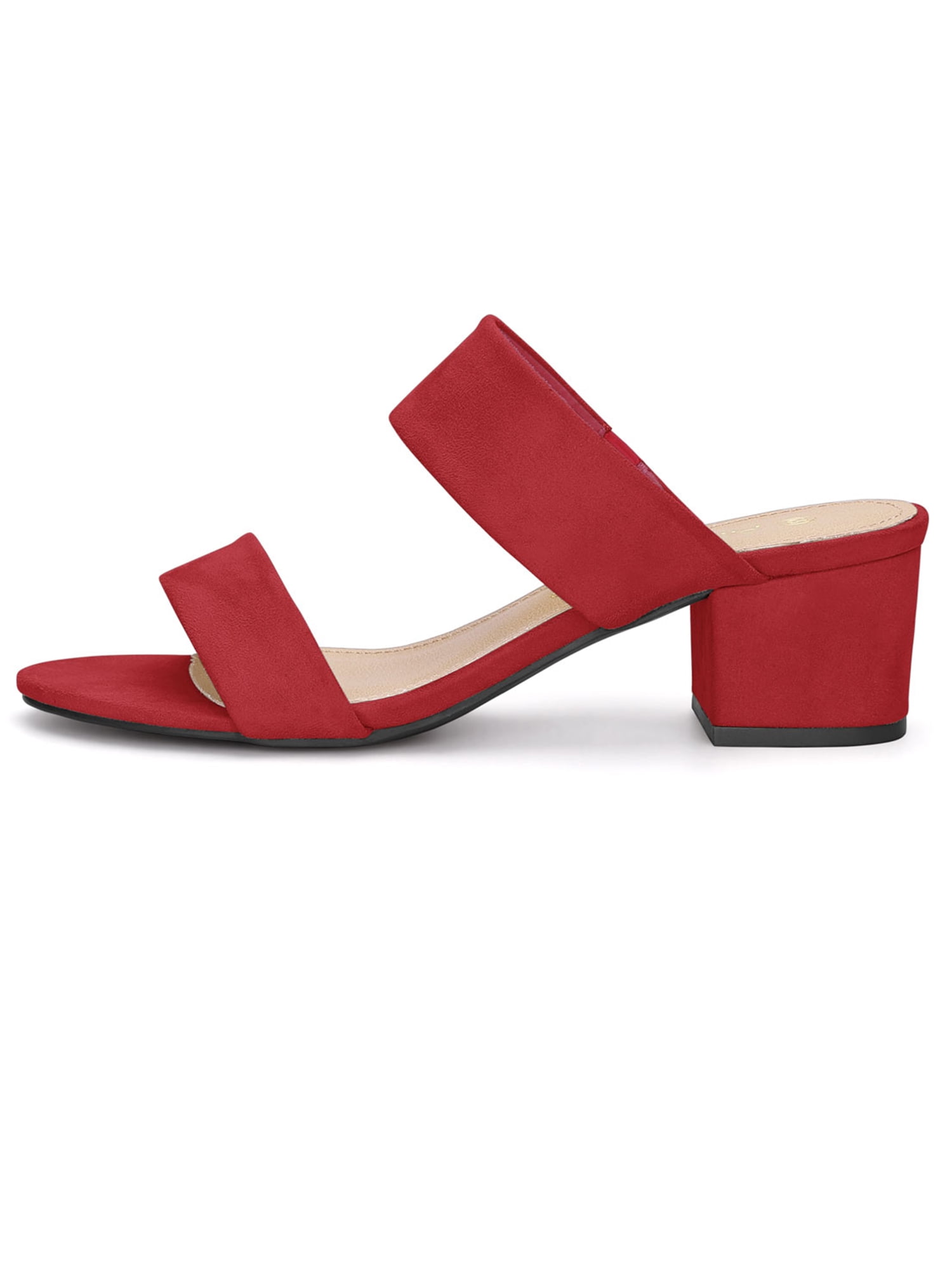 DARING DIVA Stylish Women's Block Heel Dual Straps Slide Sandals 7.5 Red