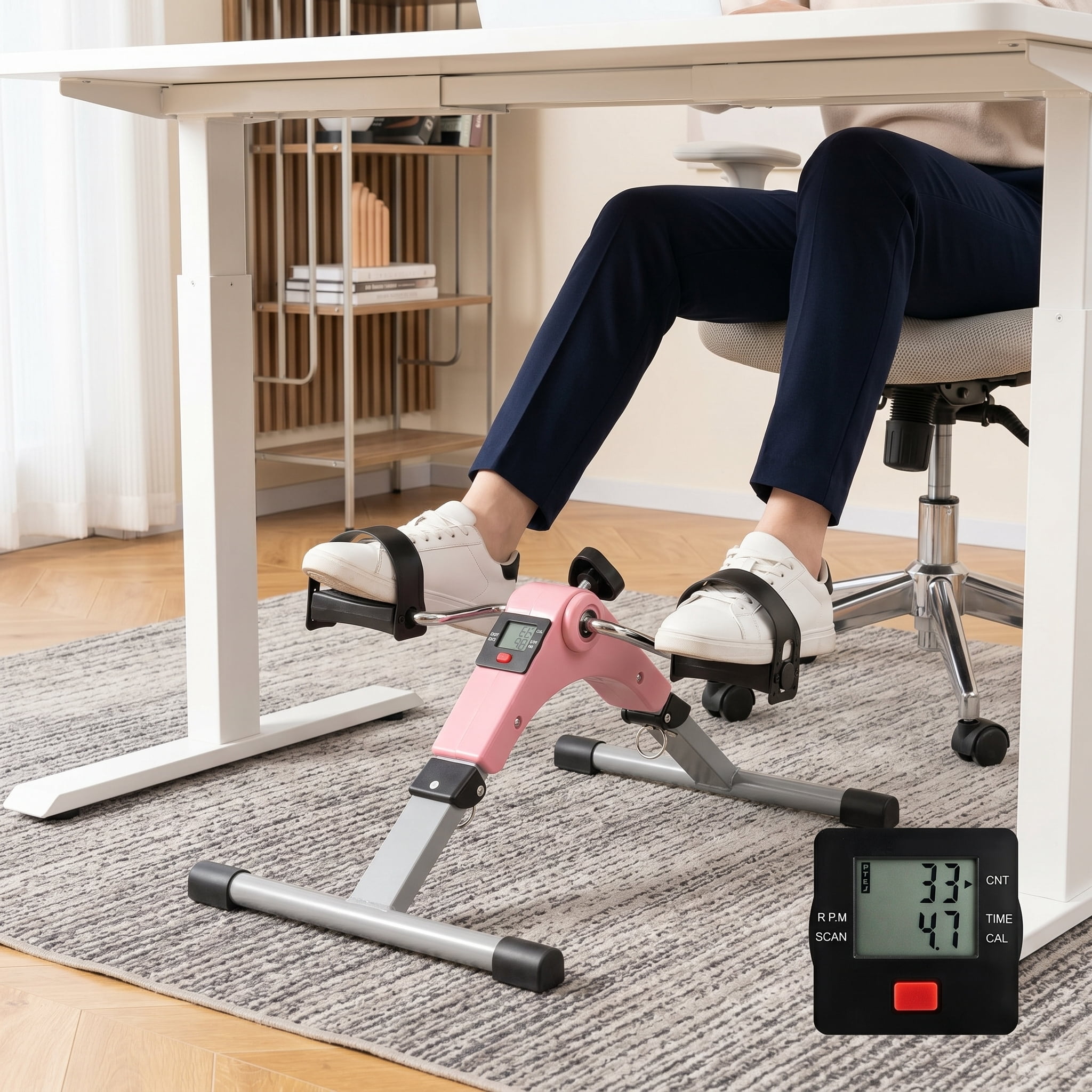 Kadyn Exercise Bicycle Machine,Exercise Bike, Under Desk Exercise Bike Pedal Exerciser with LCD Display for Legs and Arms Workout-Pink