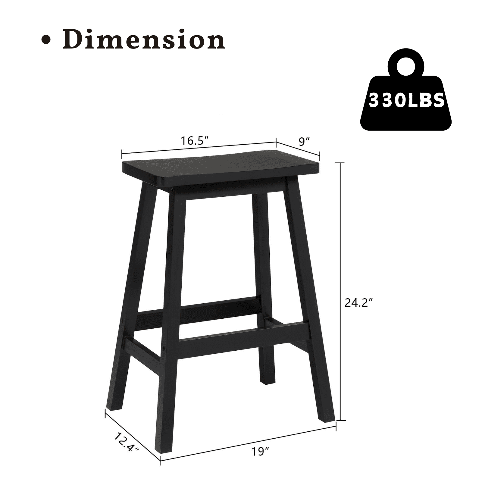 Ktaxon Saddle Seat 24" Bar Stools 2 Set, Set of 2 Counter Height Barstools Solid Wood Dining Room Kitchen Pub Chair,Black