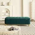 thumbnail image 3 of Cterwk Velvet Fabric Storage Ottoman with Safety Hinge, Upholstered Storage Bench Footstool for Living Room, Bedroom, Green, 3 of 11