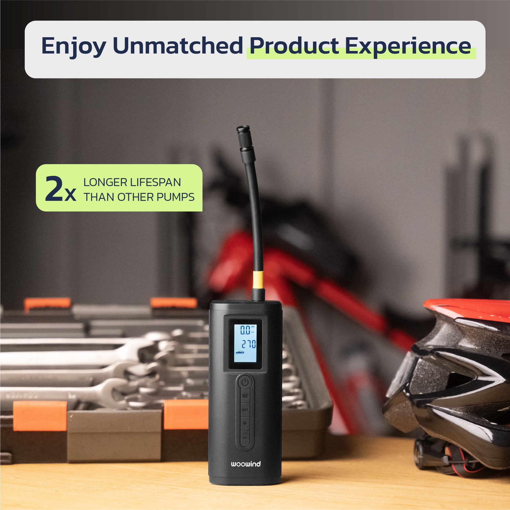 Woowind AP2-P Portable Air Compressor Tire Inflator, 150PSI, Battery Powered, for Car Moto Electric Bike