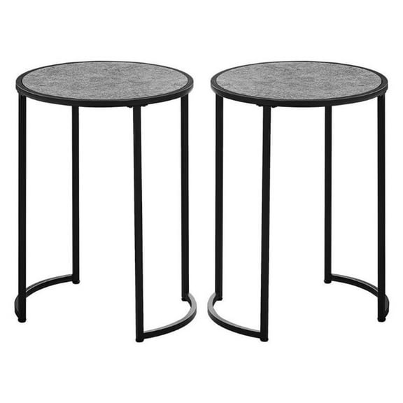 Home Square Round Faux Stone End Table in Gray and Black - Set of 2