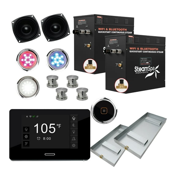 Black Series 24kW Steam Bath Generator with Continuous Steam Plus Quick Start Tech and Auto Drain in Brushed Nickel