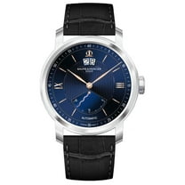 Limited Edition Baume & Mercier Classima Automatic Stainless Steel Blue Dial Black Leather Strap Retrograde Seconds Date Mens Watch M0A10188