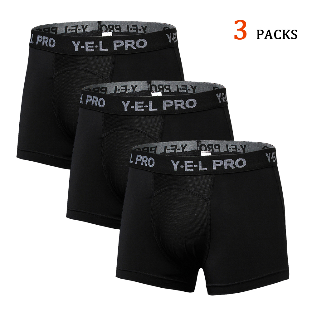 YEL 3 Pack Men Sports Underwear Breathable Briefs Men Compression