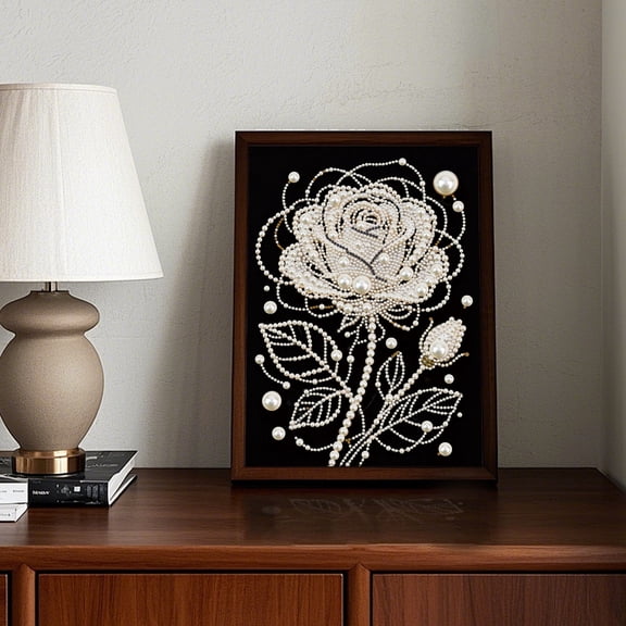 FLOPESN DIY Gemstone Pearl Diamond Art Painting Kit, 9.84X13.78in, Black Canvas Holiday Present Home Wall Decor Unframed-Rose
