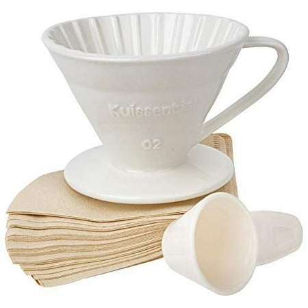 Kuissential Ceramic Coffee Dripper with 40 Filters and Coffee Scoop - Pour Over Coffee Dripper, Size 02- Easy Manual Coffee Brew Maker- Strong Brew Flavor- For Home, Office, Cafe, Restaurants