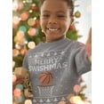 thumbnail image 3 of Tstars - Merry Swishmas Basketball Christmas Ugly Sweater Youth Kids Sweatshirt Large Gray, 3 of 5