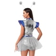thumbnail image 2 of Aislor Womens Shiny Metallic Space Alien Color Block Tutu Dress with Headwear Outfits Silver M, 2 of 7
