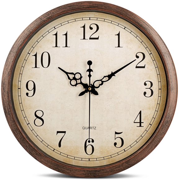 Bernhard Products Vintage Brown Wall Clock Silent Non Ticking 16 Inch Extra Large Quality Quartz Battery Operated Round Decorativ