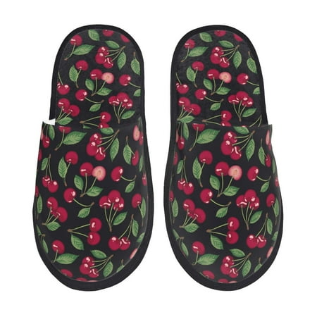 Balery Ripe Red Cherry Slient Indoor Furry Fleece Comfort House Shoes Soft Non-Slip Home Shoes Cotton slippers House Slippers-- Large