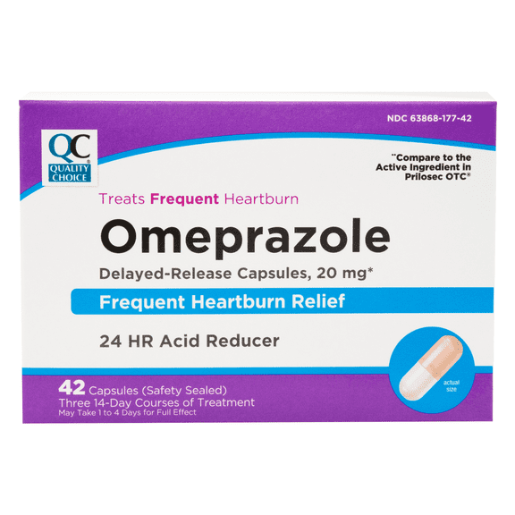 Quality Choice Omeprazole Delayed Release Capsules 20 mg Acid Reducer 42 Count