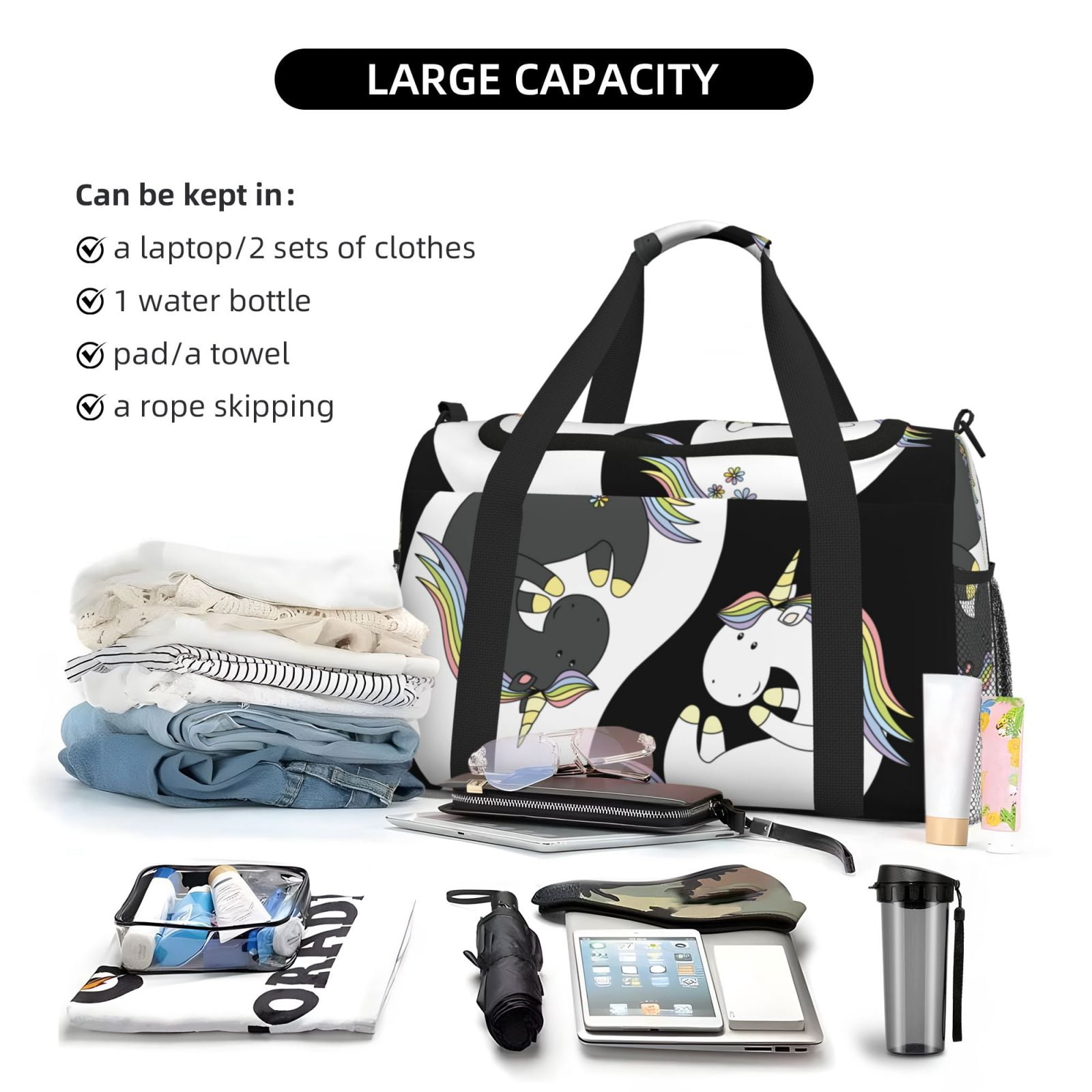 Fuzoiu Unicorn in Yoga Print Travel Duffle Bag,Carry On Tote Bags,Duffel Bag,Sport Gym Bag, Hospital Bag for Labor and Delivery, Overnight Bag,Luggage Bag