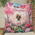 thumbnail image 3 of Hello Valentine’s Day German Shorthaired Pointer Flower Crown Romantic Pink Floral Quilt Blanket GSP Lover Dog Gift Cozy Comforter Throw Blanket - 00031, 3 of 5