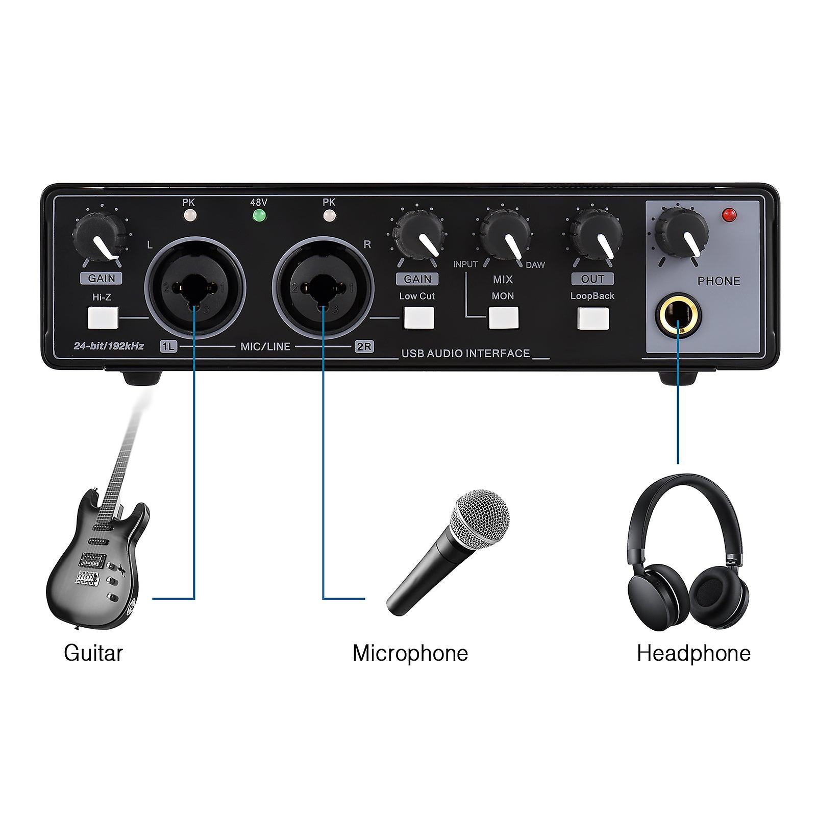 Recording microphone audio interface dc 5v typec usb and data transmission usb 2.0 mixing