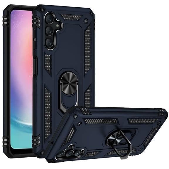 For Samsung Galaxy A24 4G Shock Proof Stand Cover Phone Case Tempered Glass - Blue