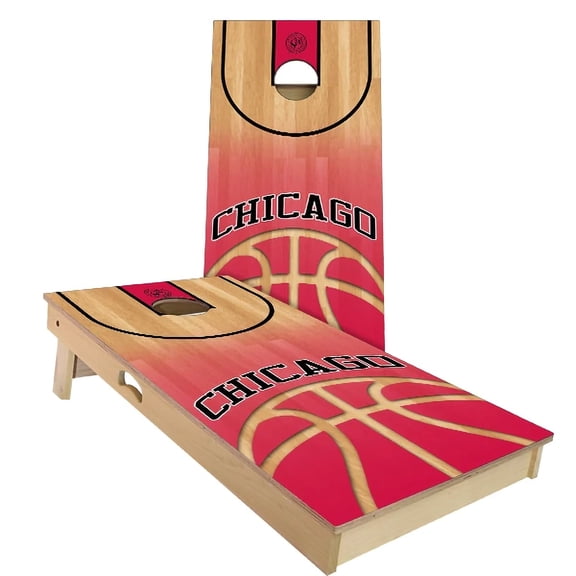 Skip's Garage | Chicago Basketball Cornhole Board Set | Includes (2) Boards, (8) Bags & Optional Accessories