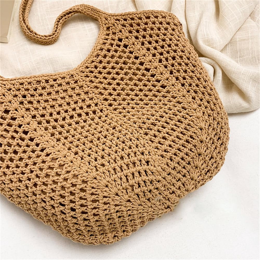 Beach Tote Bag for Women Raffia Crochet Purse Large Summer Hobo Woven Shoulder Handbag for Vacation