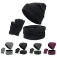 thumbnail image 3 of 1 Set Unisex Hat Gloves Scarf Solid Color Touch Screen Sweat Absorption Autumn Winter Knitted Beanies Cap for Daily Wear, 3 of 7