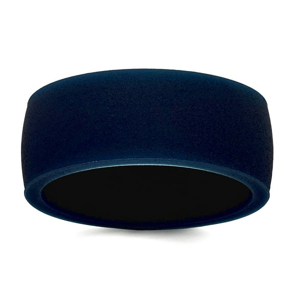 Silicone Navy Blue 8.70mm Flat Edge Band Size 11 Ring for Women and Men