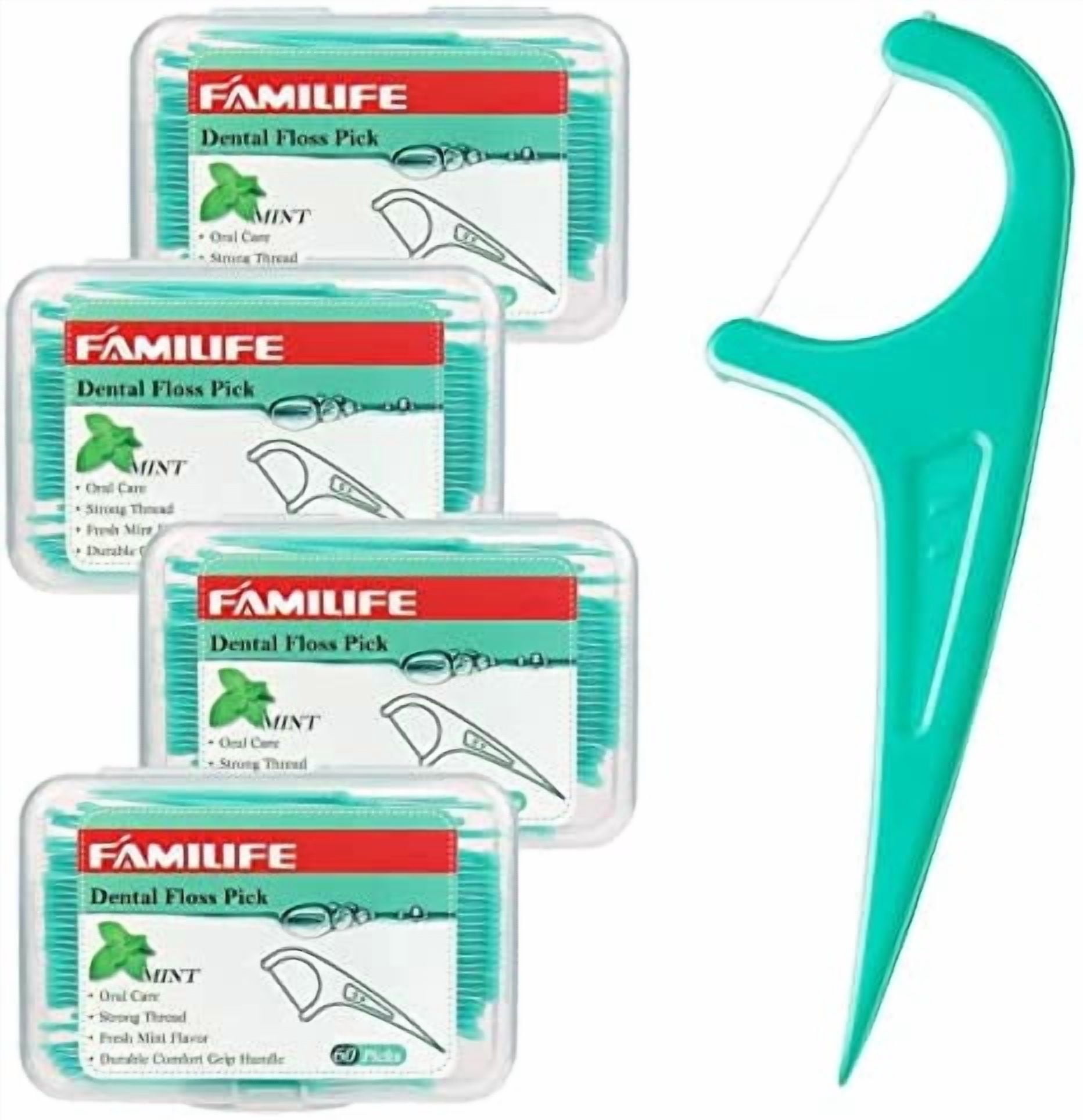 Floss Picks 240 Count Mint Dental Cleaner Tooth Picks Flossers with 4 Travel Handy Cases Helps to Fight Decay and Keep Your Teeth Clean Flossing Sticks for Family