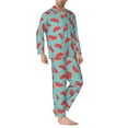 thumbnail image 2 of Fuzoiu Watermelon Print Men's Long-Sleeved Pajama,Lounge Button Down Nightwear,Mens Notch Collar Pajama Set -X-Large, 2 of 7