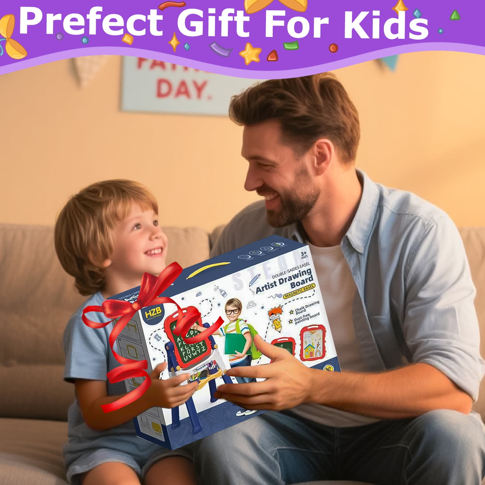 Sunforu Double-Sided Magnetic Kid Art Easel, Complete Drawing Station with Whiteboard and Chalkboard, Height-Adjustable, Blue
