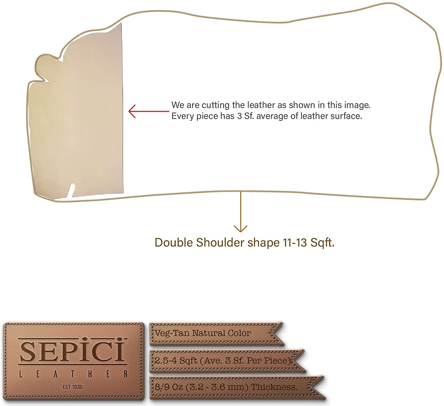 Full Grain Veg Tan Single & Double Shoulder's (Craftsman Grade) by Sepici (2.5-4 ft -Single Shoulder)