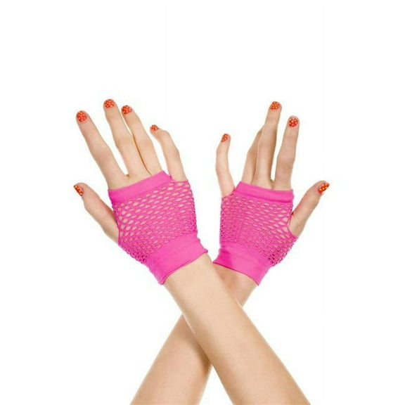 Music Legs 478-HOTPINK Thick Diamond Net Gloves - Hot Pink