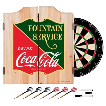 Coca Cola Dart Cabinet Set with Darts and Board - Fountain Service (COKE7010-FS)