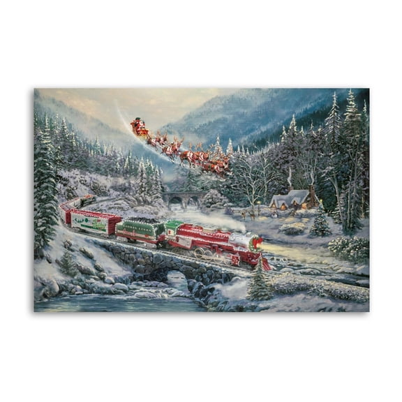 Christmas Light Express Train Santa's Wife Sleigh Reindeer Poster Cool Artworks Painting Wall Art Canvas Prints Hanging Picture Home Decor Posters Gift 12x18inch(30x45cm)