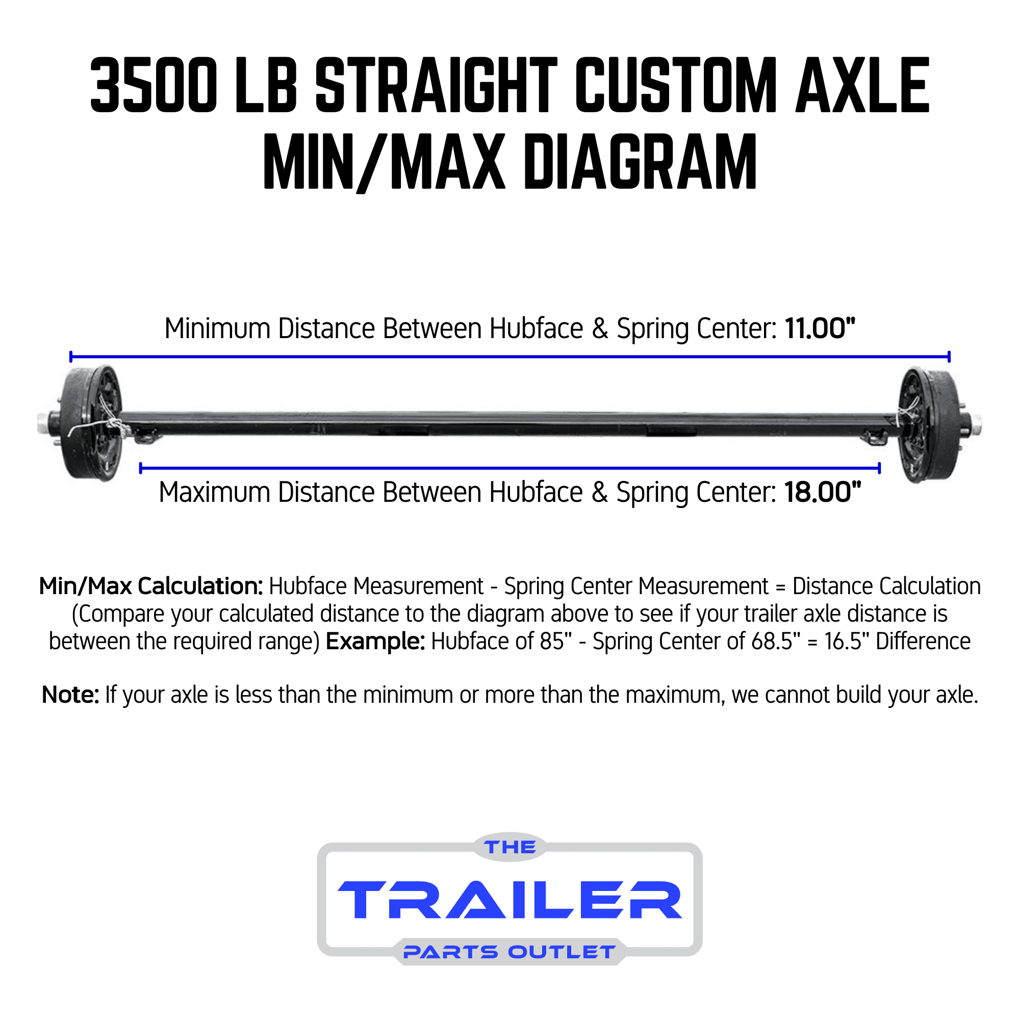 3500 lb TK Heavy Duty Single Trailer Axle Kit with Suspension - Leaf Springs, Hanger & U-Bolt Kit (61" Hubface - 46" Spring Center, 5x4.5 Bolt Pattern)