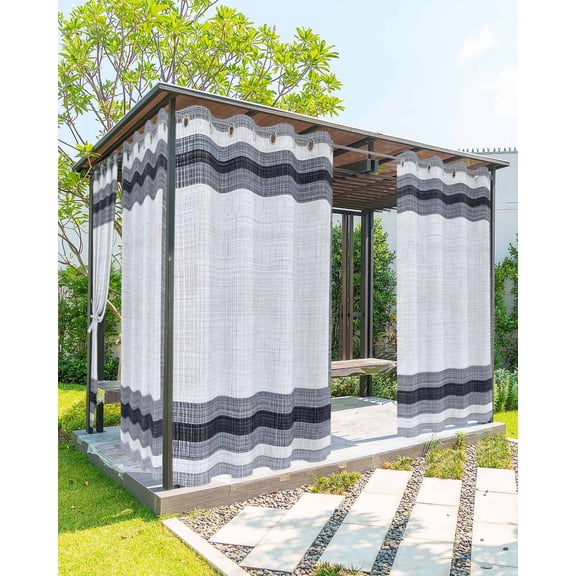 nqOlkjepod Outdoor Curtains for Patio Waterproof, Gray Boho Outdoor Privacy Panels Grommet, Vintage Country Chic Shabby Ombre Geometric Blackout Outside Curtains for Porch/Cabana 54"x108", 1 Panel