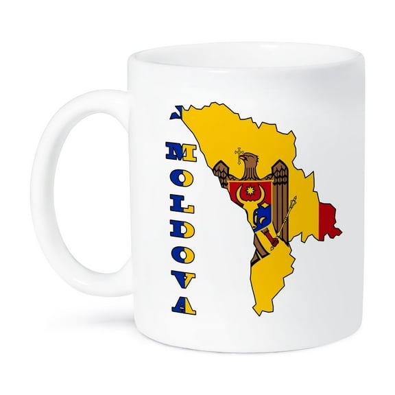 3dRose, The flag of Moldova in the outline map and name of the country Moldova, 11oz Mug