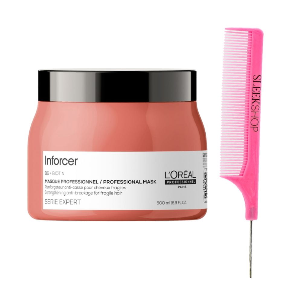 L'Oreal SerieExpert Inforcer B6 + Biotin Mask Masque For Fragile Hair (16.9 oz) with SLEEKSHOP Teasing Comb Pack of 1
