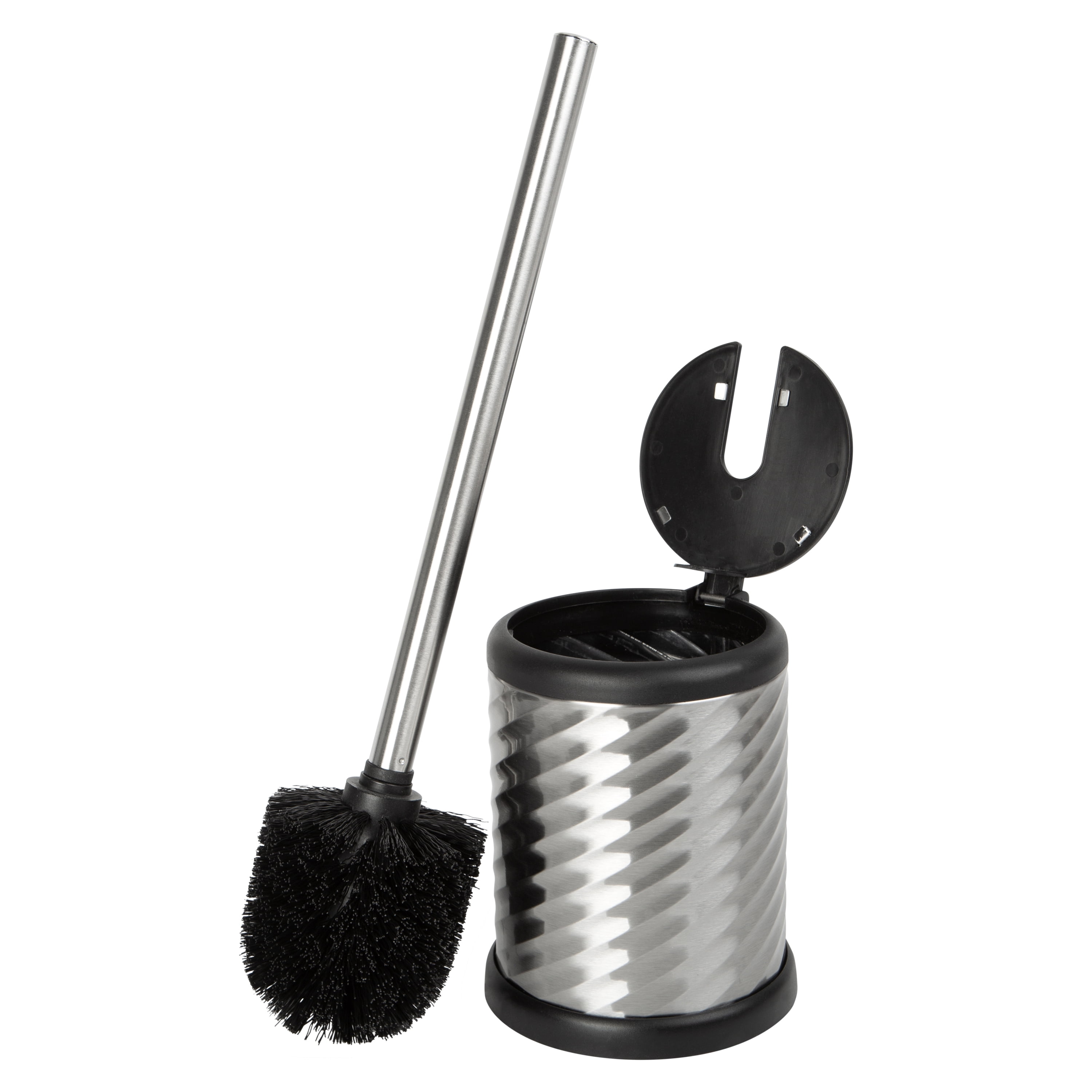 Bath Bliss 2 Pack Self Closing Lid Toilet Brush and Holder in Stainless Steel Swirl