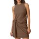 thumbnail image 1 of Vestido corto de manga corta con nudo en la cintura para mujer - Mezcla de lino ligera, corte ajustado para el verano, atuendo informal versátil, tallas S-XL, 1 of 5