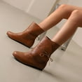 thumbnail image 2 of IUJSOY Bottines à Bout Rond pour Femmes à Lacets Mollet Grand Plates Bottillons Bottes Western de Moto, 2 of 7