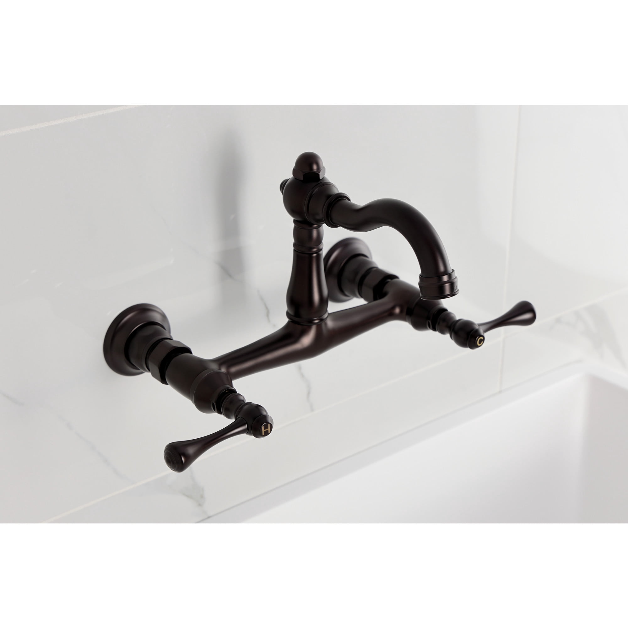 Kingston Brass KS3255BL Vintage Double-Handle Wall-Mount Bridge Kitchen Faucet, Oil Rubbed Bronze