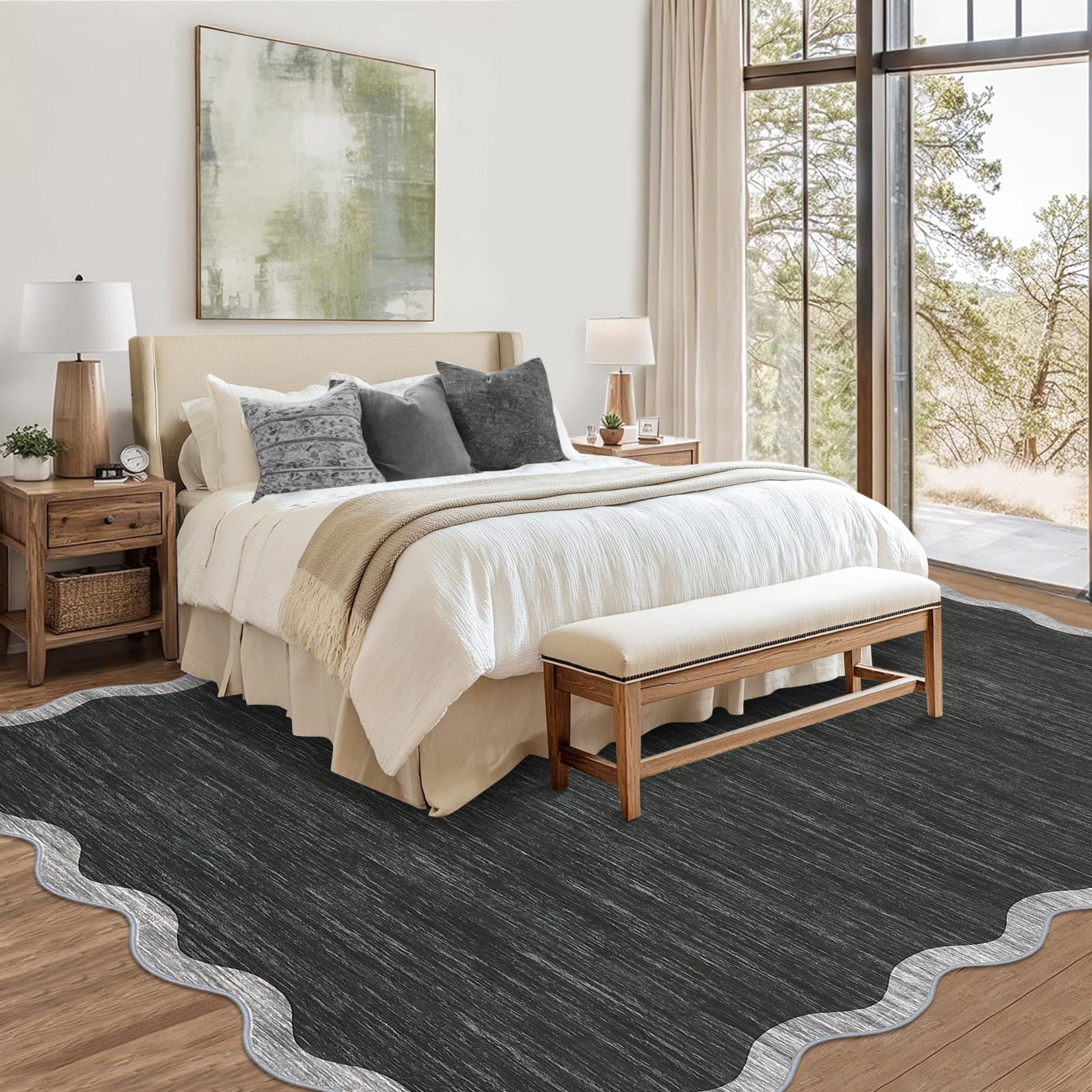 10*13FT Washable Living Room Rug, Non-Slip and Soft Bedroom Rug,Low Pile, Foldable, Stain Resistant. Dark Gray