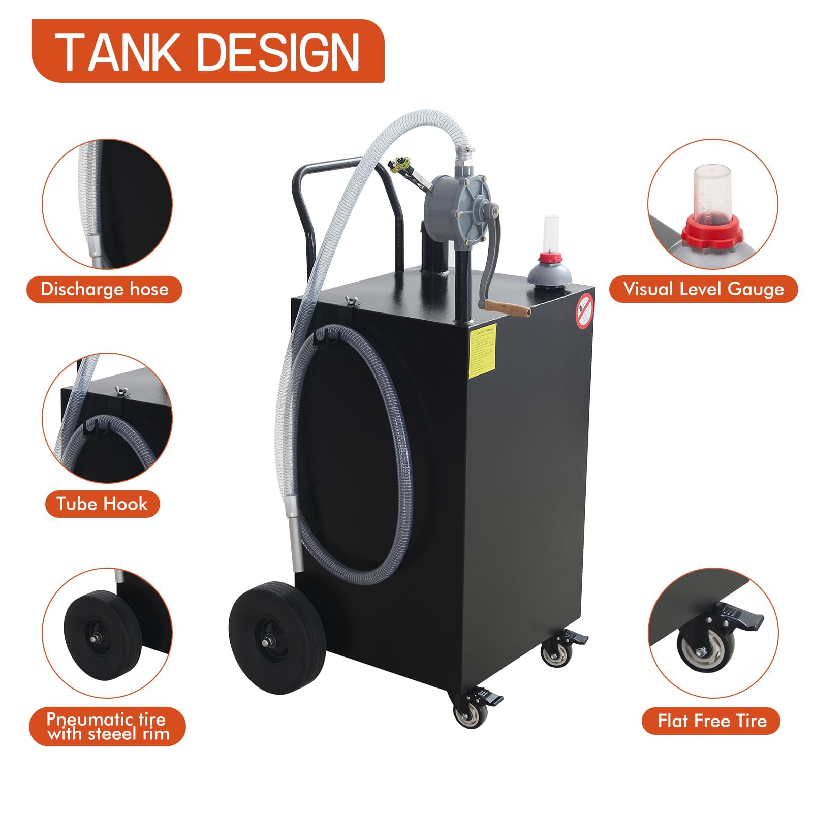 Fuel Caddy, 45/50 Gallon Gas Storage Tank, Portable Fuel Storage Tank with 4 Wheels for Cars Lawn Mowers ATVs Boats Motorcycles
