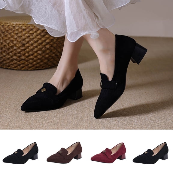 Miluxas Heeled Loafers for Women Block Heel Loafers Comfortable Round Toe Chunky Pumps Women Work Low Heels office Shoes Wine 9(42)