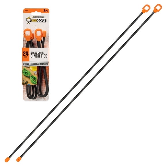 SmartStraps Twisted Goat Cinch Ties, 24", Reusable Bendable Steel with Tension Loop, 2-Pack, Orange
