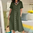 thumbnail image 2 of SnnmBlm Women's Casual V Neck Buttons Down Front Short Sleeve Loose Fit Midi Dress Army Green 4XL, 2 of 6