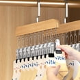 thumbnail image 6 of Wooden Legging Organiser for Wardrobe, 2 Pack - 10 Clips Space Saving Trousers Hangers, 360 Swivel Hook Hanging Closet Storage for Yoga Pants, Jeans, Hats, Socks (Vintage/Natural), 6 of 8